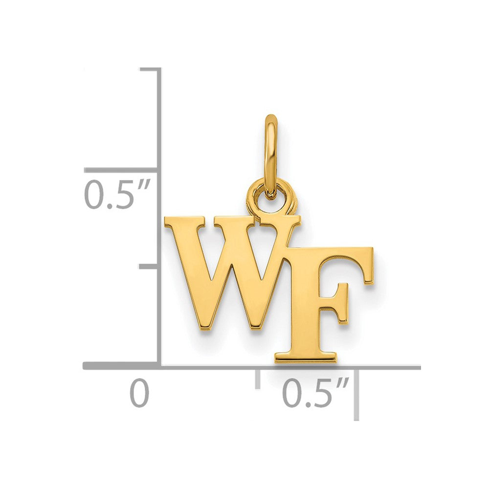 Alternate view of the 14k Yellow Gold Wake Forest U. XS (Tiny) &#39;WF&#39; Charm or Pendant by The Black Bow Jewelry Co.
