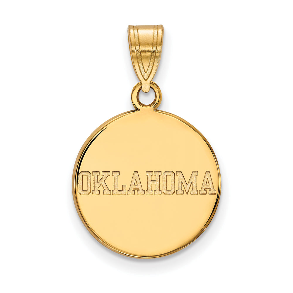 14k Yellow Gold U. of Oklahoma Medium Disc Pendant, Item P14854 by The Black Bow Jewelry Co.