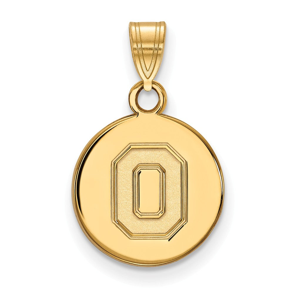 14k Yellow Gold Ohio State Small &#39;O&#39; Disc Pendant, Item P14866 by The Black Bow Jewelry Co.