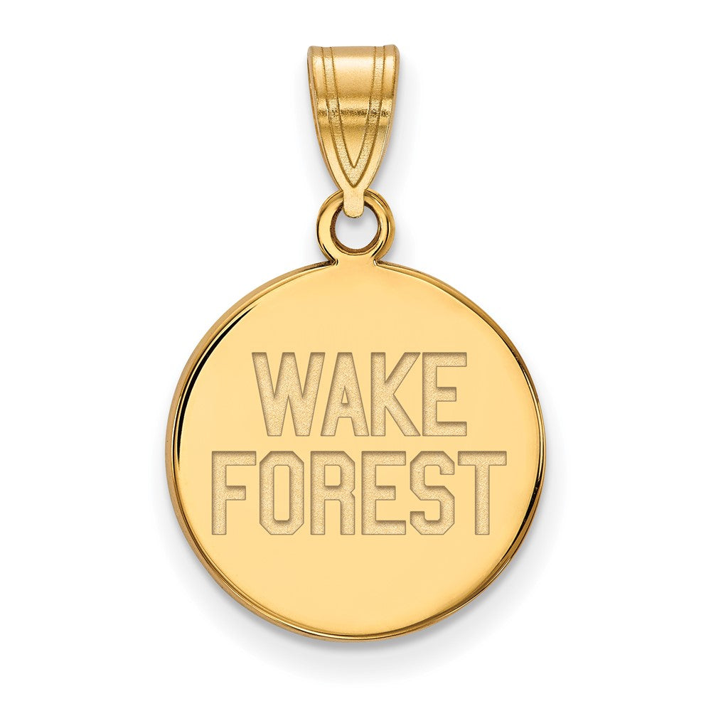 14k Yellow Gold Wake Forest U. Medium Logo Disc Pendant, Item P14884 by The Black Bow Jewelry Co.