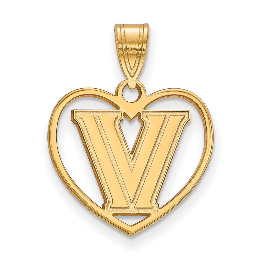 14k Gold Plated Silver Villanova U. Logo Heart Pendant, Item P14908 by The Black Bow Jewelry Co.
