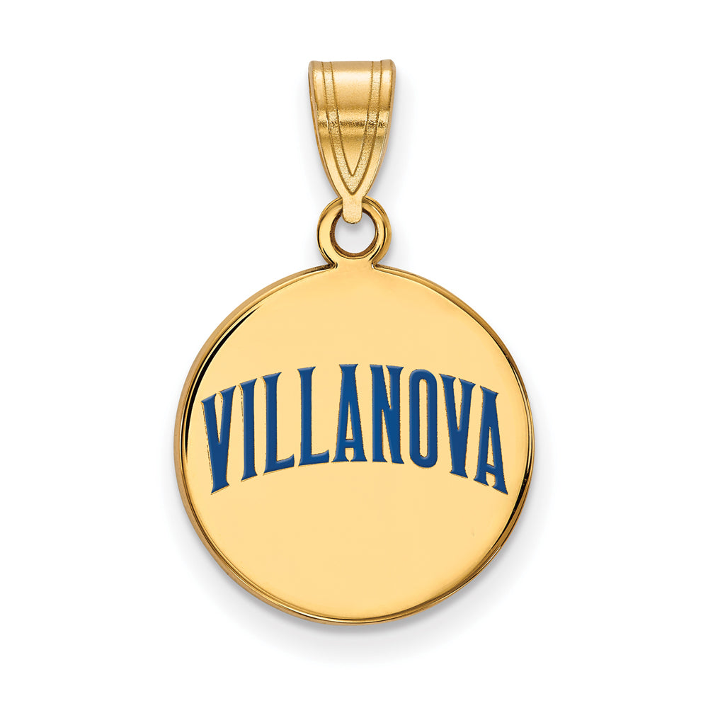 14k Gold Plated Silver Villanova U. Medium Enamel Script Disc Pendant, Item P14932 by The Black Bow Jewelry Co.