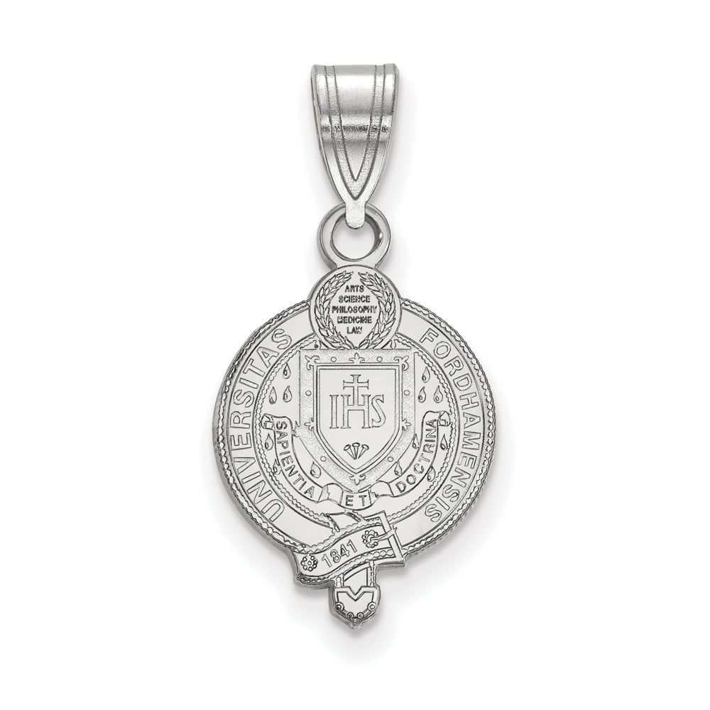 Sterling Silver Fordham U Medium Crest Pendant, Item P15133 by The Black Bow Jewelry Co.