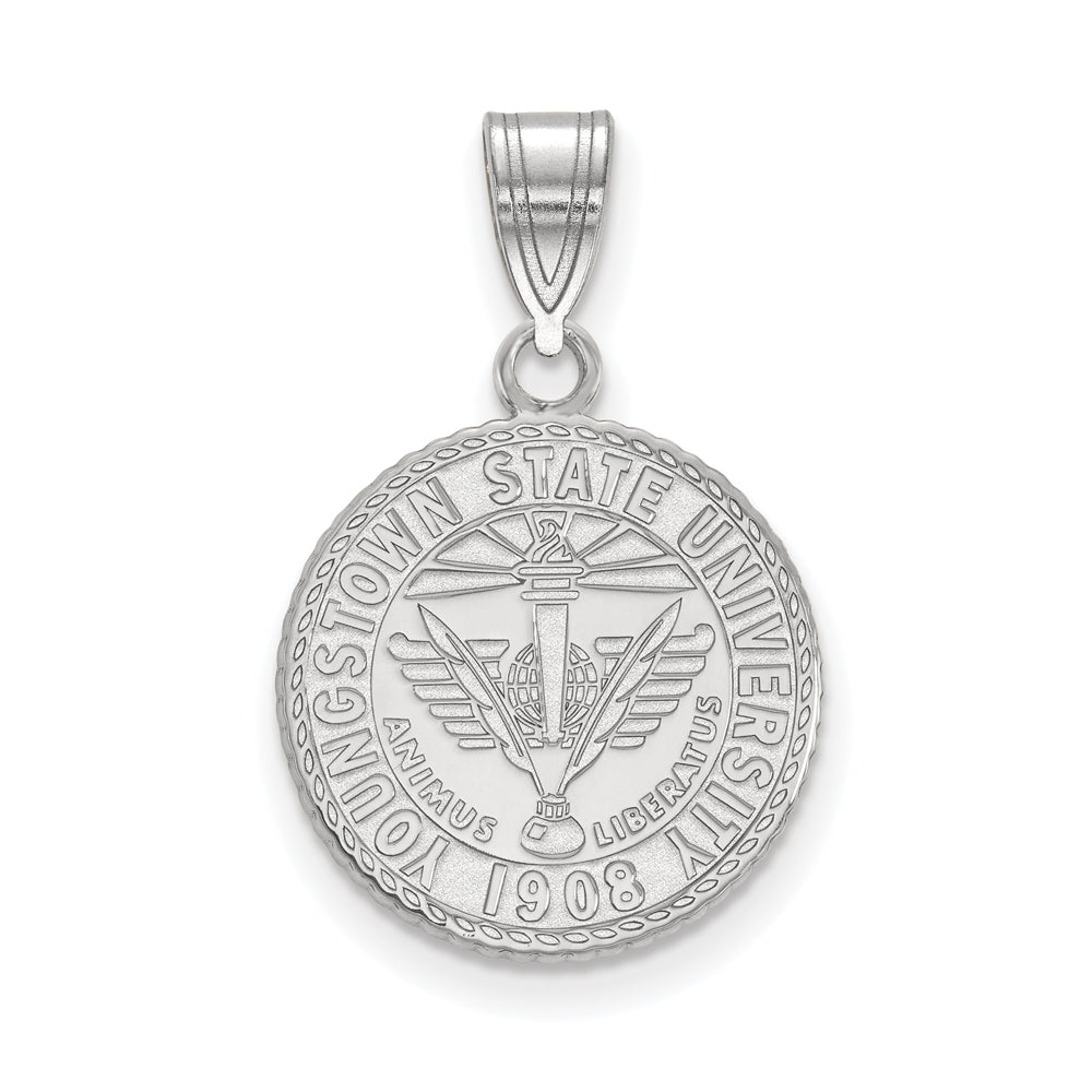 Sterling Silver Youngstown State Medium Crest Disc Pendant, Item P15137 by The Black Bow Jewelry Co.