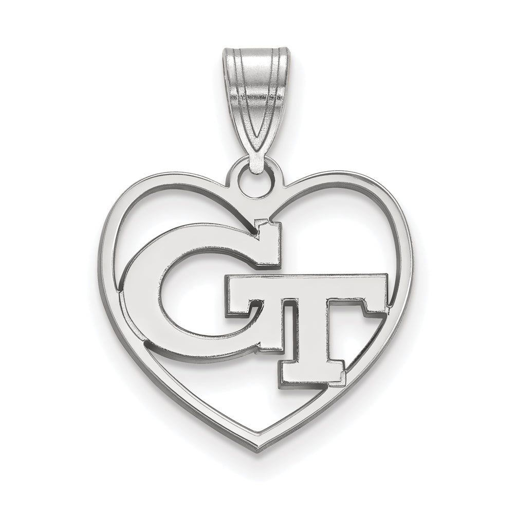 Sterling Silver Georgia Technology Heart Pendant, Item P15146 by The Black Bow Jewelry Co.