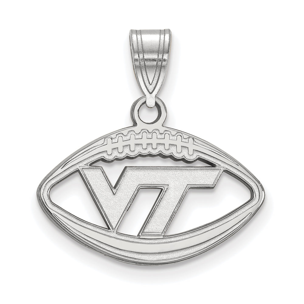 Sterling Silver Virginia Tech Logo Football Pendant, Item P15163 by The Black Bow Jewelry Co.