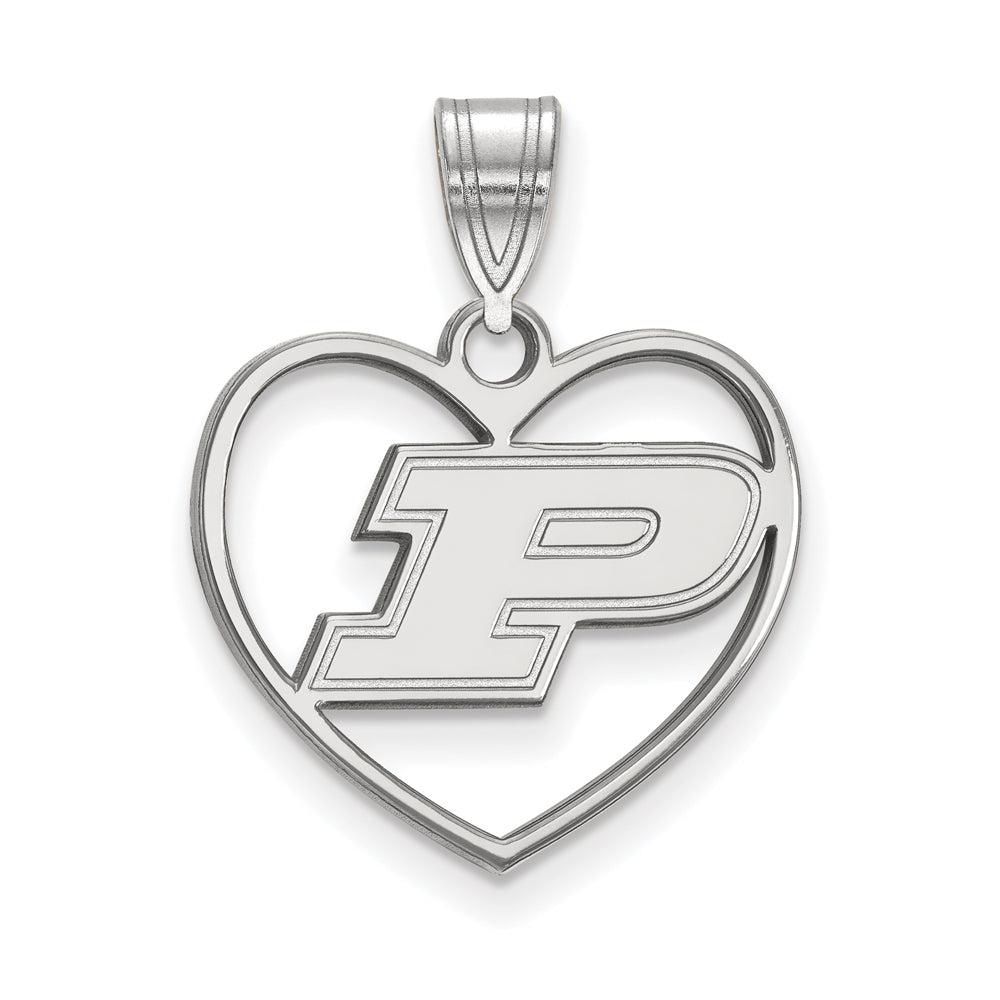 Sterling Silver Purdue Initial P Heart Pendant, Item P15234 by The Black Bow Jewelry Co.