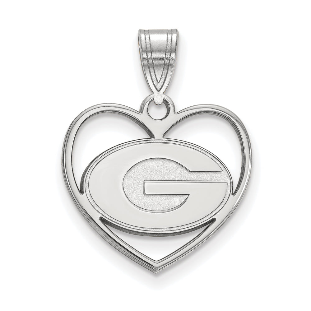 Sterling Silver U. of Georgia &#39;G&#39; Heart Pendant, Item P15241 by The Black Bow Jewelry Co.