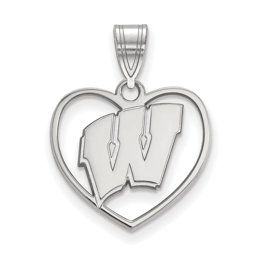 Sterling Silver U. of Wisconsin Initial W Heart Pendant, Item P15254 by The Black Bow Jewelry Co.