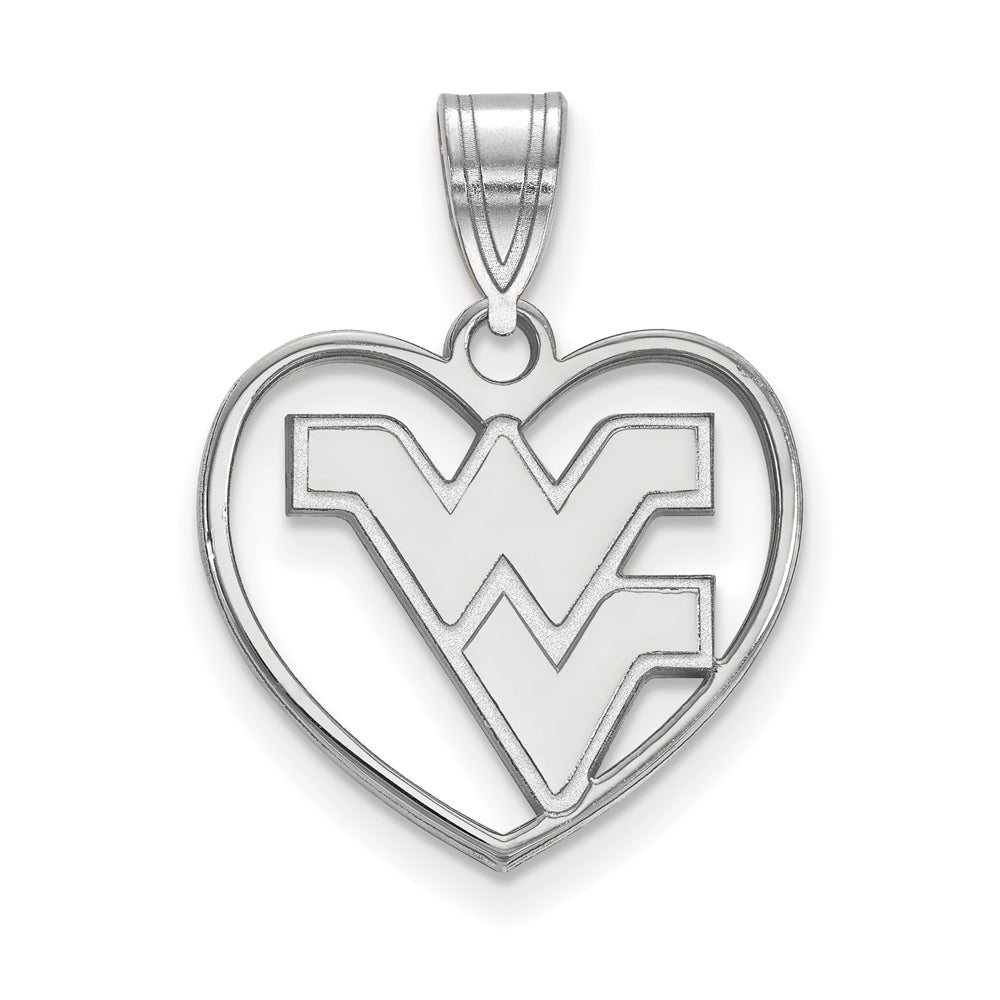 Sterling Silver West Virginia U. Logo Heart Pendant, Item P15256 by The Black Bow Jewelry Co.