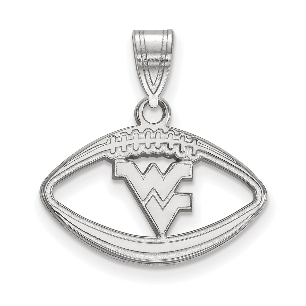 Sterling Silver West Virginia U. Logo Football Pendant, Item P15272 by The Black Bow Jewelry Co.