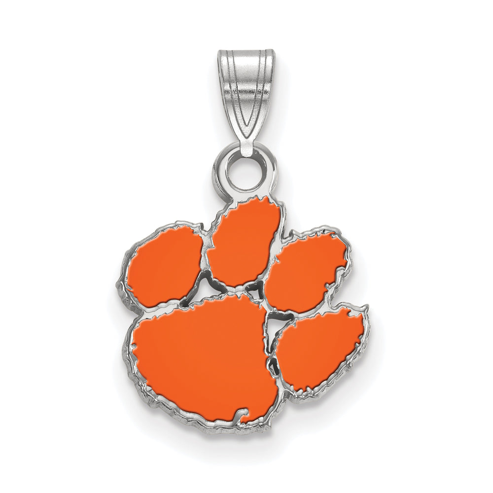 Sterling Silver Clemson U Small Enamel Pendant, Item P15361 by The Black Bow Jewelry Co.