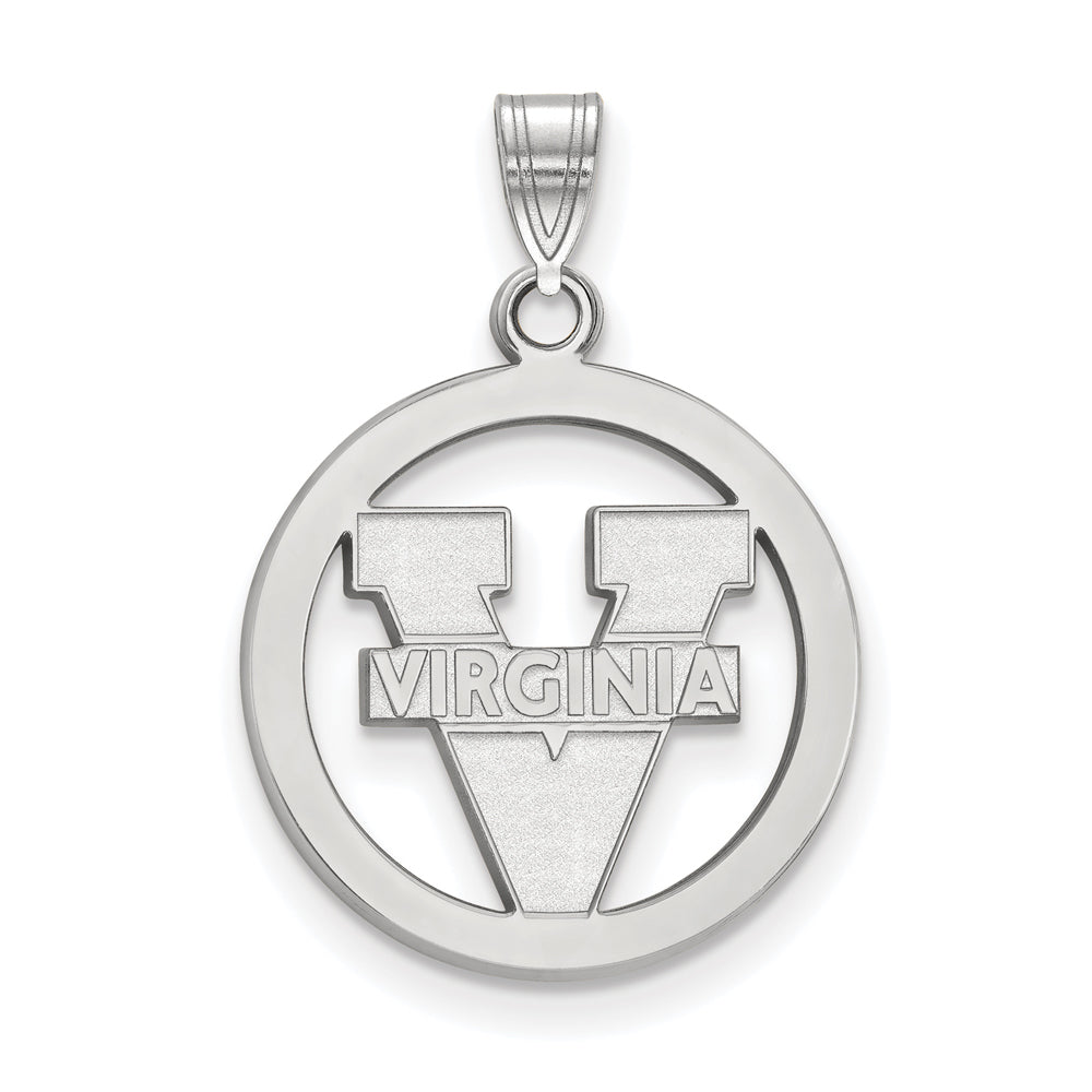 Sterling Silver U. of Virginia SM &#39;V&#39; Logo Circle Pendant, Item P15379 by The Black Bow Jewelry Co.
