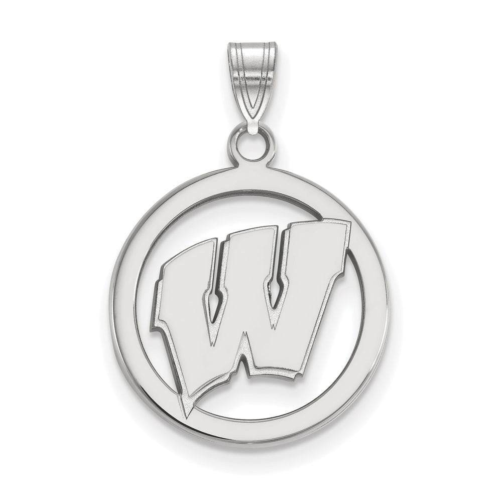 Sterling Silver U. of Wisconsin SM Initial W Circle Pendant, Item P15380 by The Black Bow Jewelry Co.