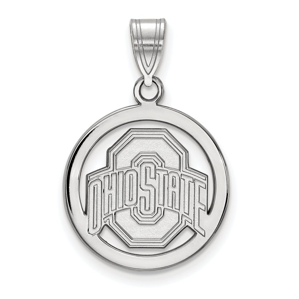 Sterling Silver Ohio State Small Circle Pendant, Item P15388 by The Black Bow Jewelry Co.