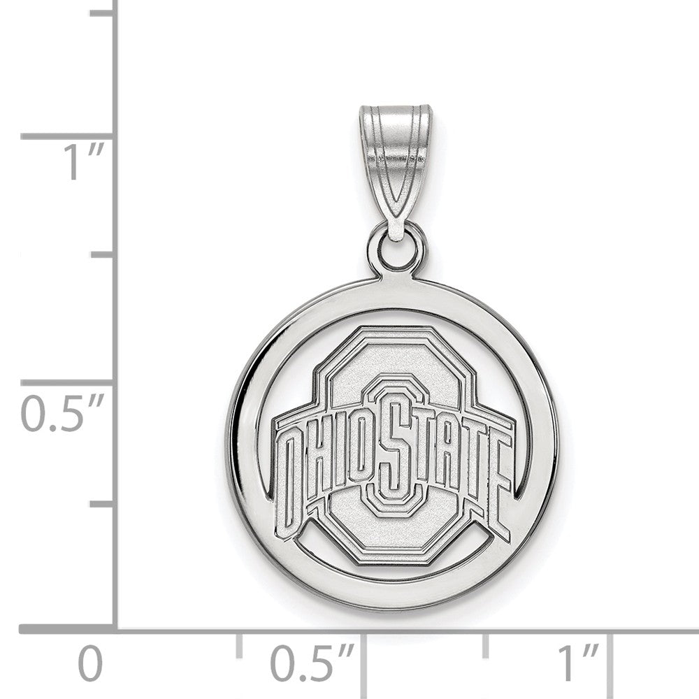 Alternate view of the Sterling Silver Ohio State Small Circle Pendant by The Black Bow Jewelry Co.