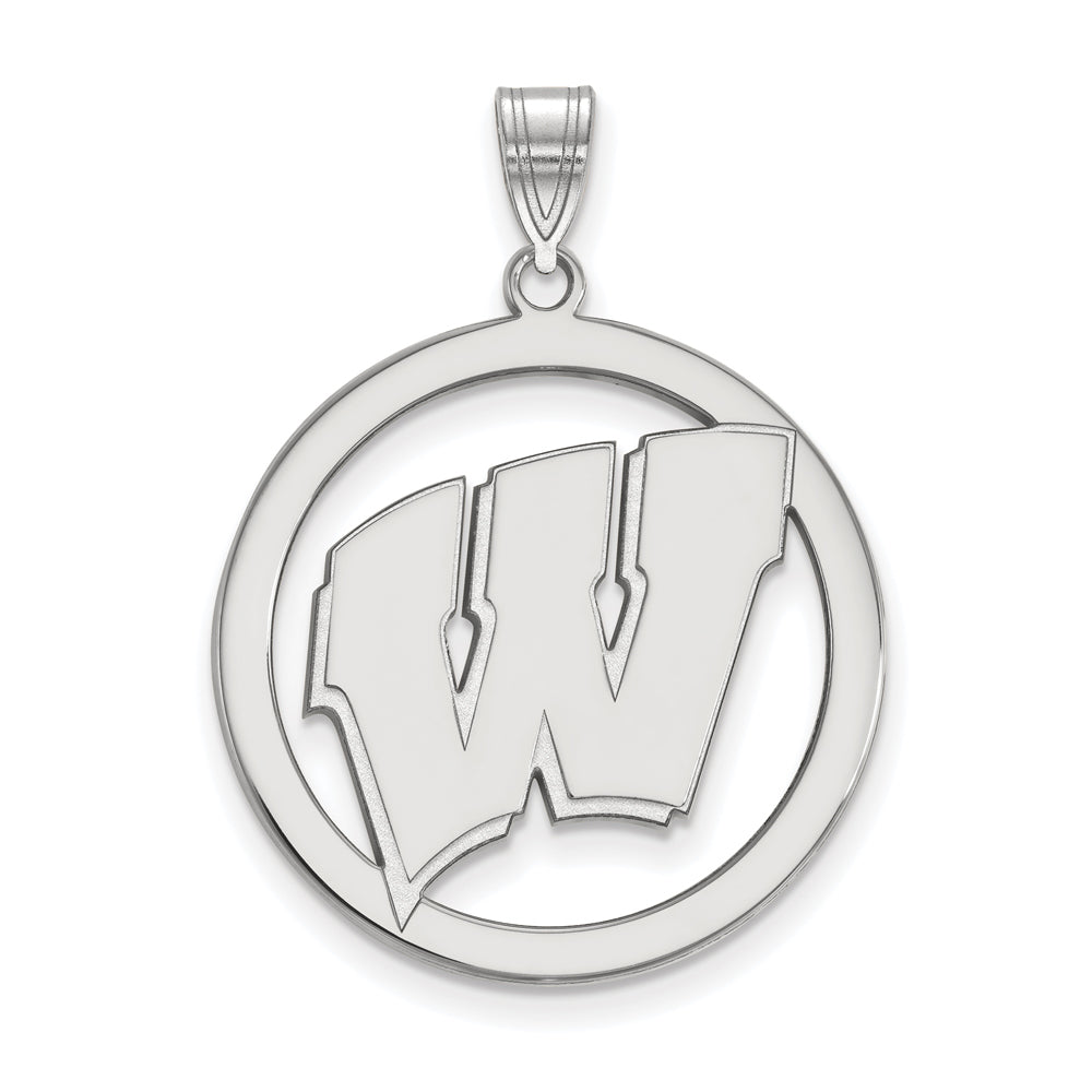 Sterling Silver U. of Wisconsin XL Initial W Circle Pendant, Item P15395 by The Black Bow Jewelry Co.