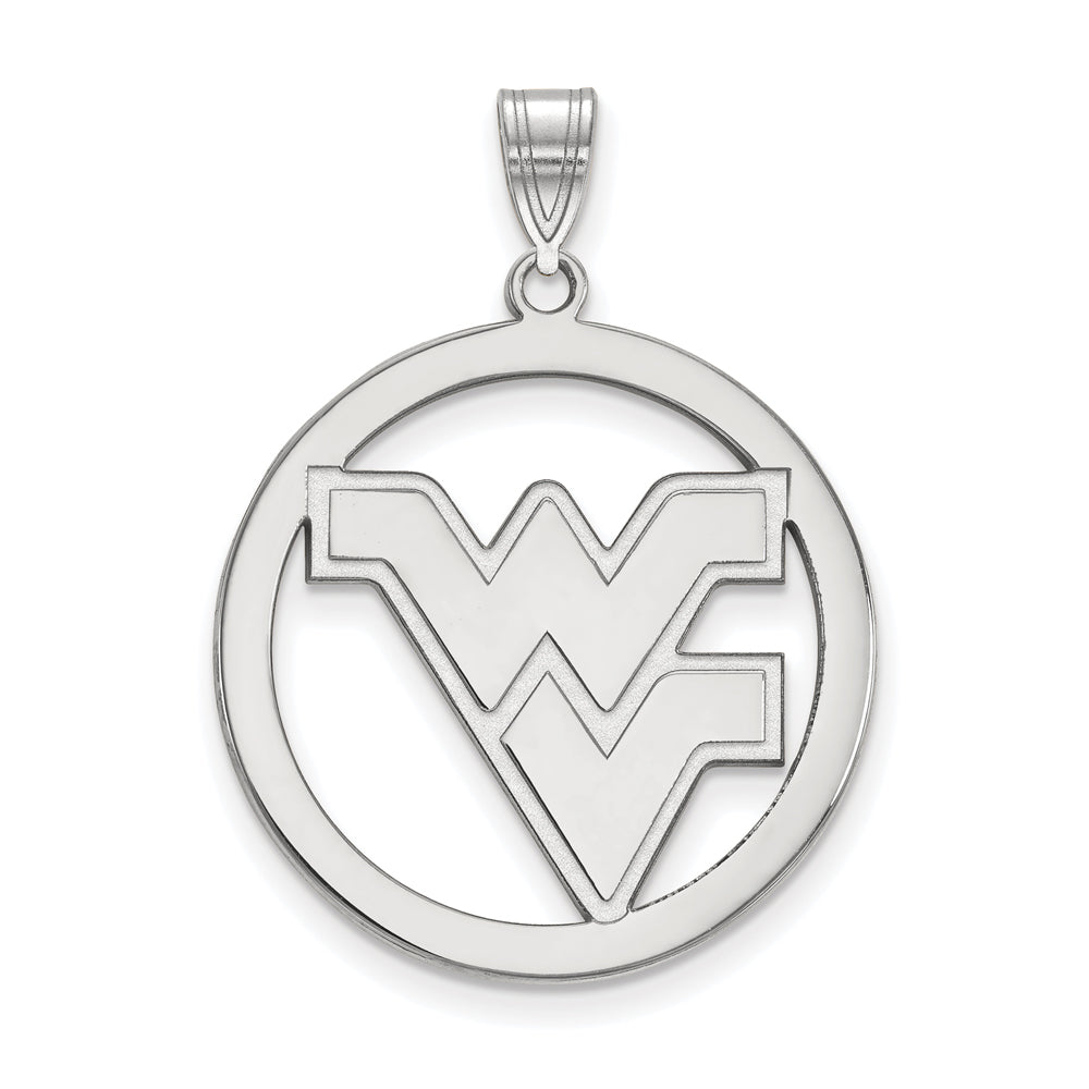 Sterling Silver West Virginia U. XL Circle Pendant, Item P15396 by The Black Bow Jewelry Co.