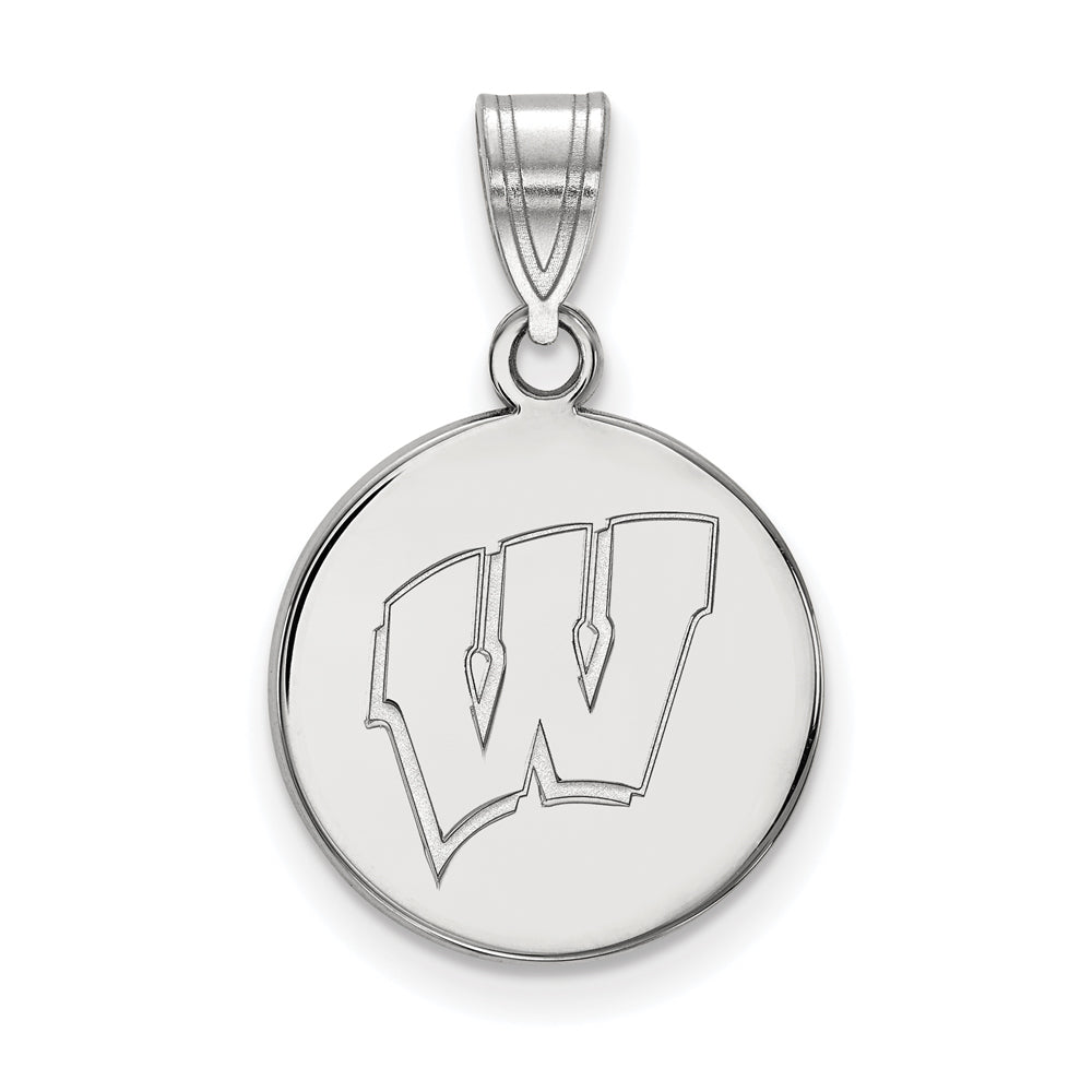 Sterling Silver U. of Wisconsin Medium Initial W Disc Pendant, Item P15422 by The Black Bow Jewelry Co.