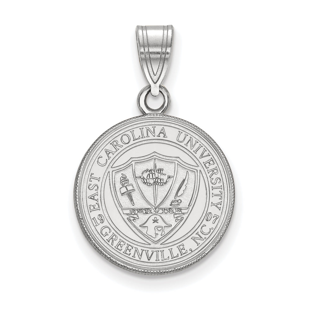 Sterling Silver East Carolina U Medium Crest Pendant, Item P15487 by The Black Bow Jewelry Co.