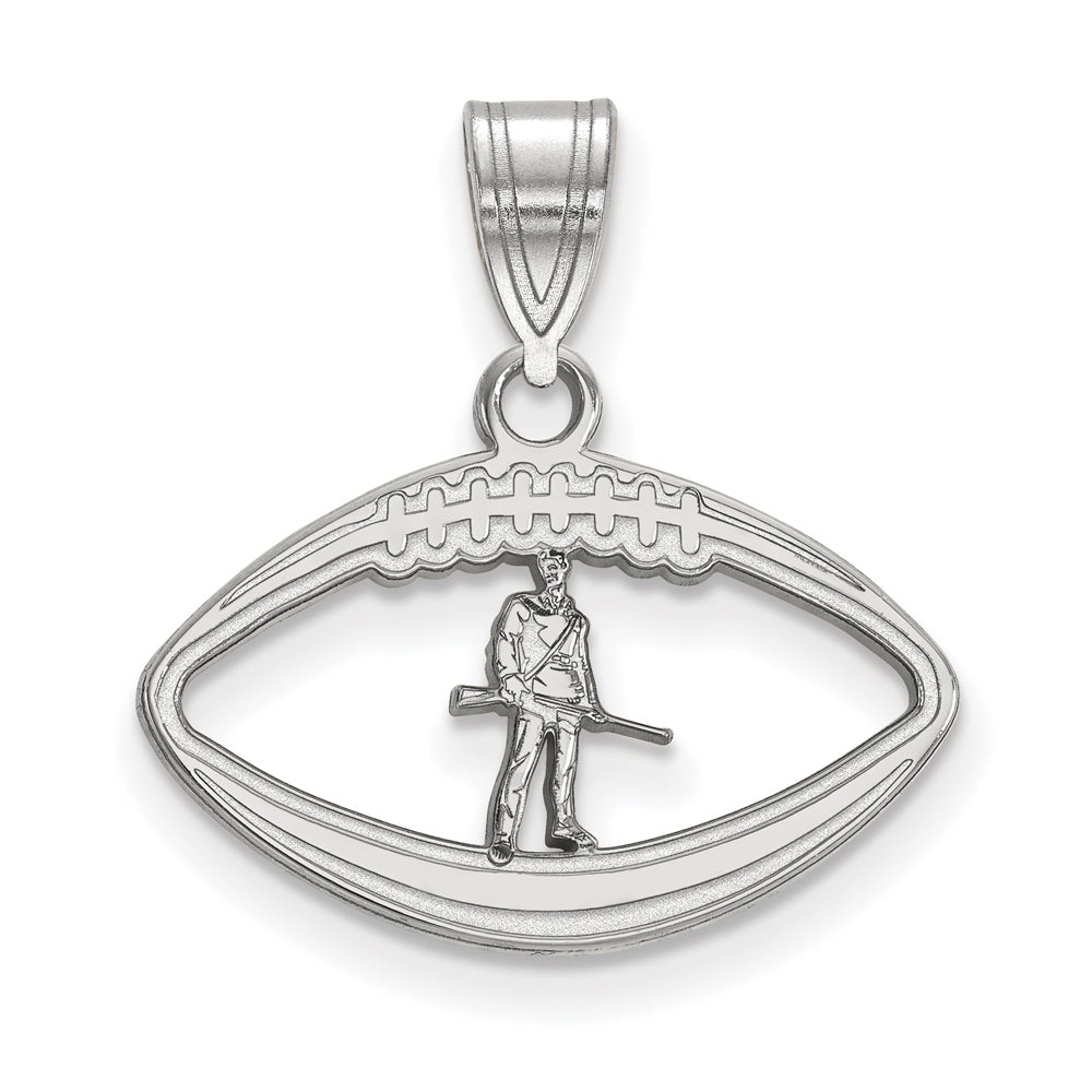 Sterling Silver West Virginia U. Mascot Football Pendant, Item P15531 by The Black Bow Jewelry Co.