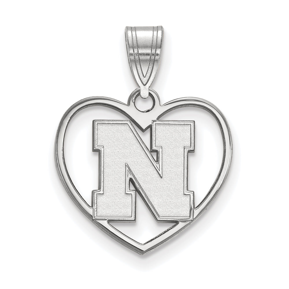 Sterling Silver U. of Nebraska Heart Pendant, Item P15554 by The Black Bow Jewelry Co.