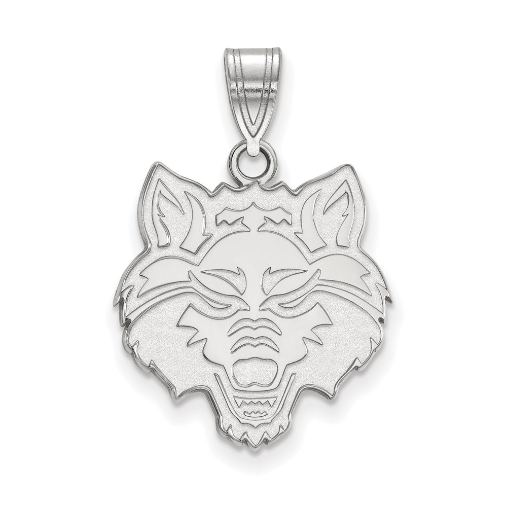 10k White Gold Arkansas State Large Mascot Pendant, Item P15654 by The Black Bow Jewelry Co.