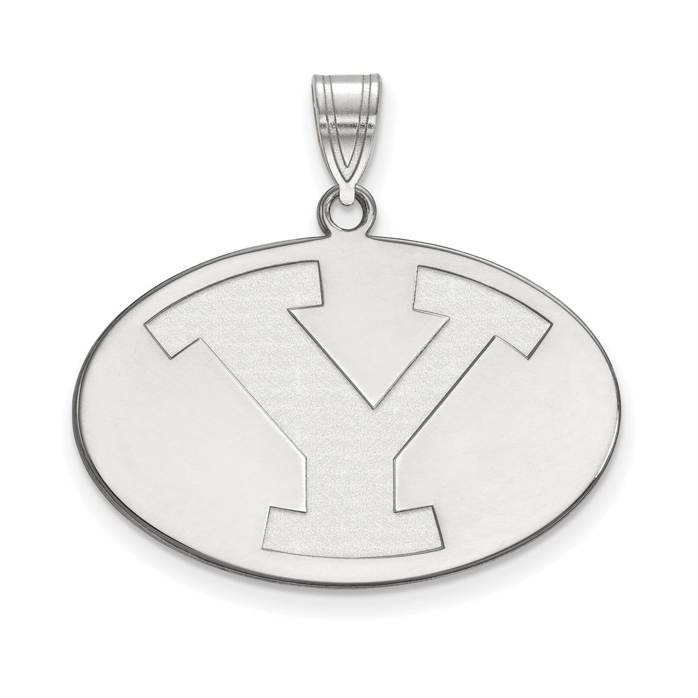 10k White Gold Brigham Young U Large Initial Y Oval Pendant, Item P15659 by The Black Bow Jewelry Co.