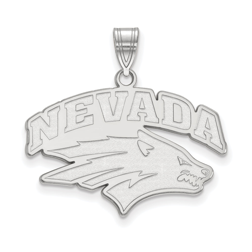 10k White Gold U. of Nevada Large Logo Pendant, Item P15696 by The Black Bow Jewelry Co.