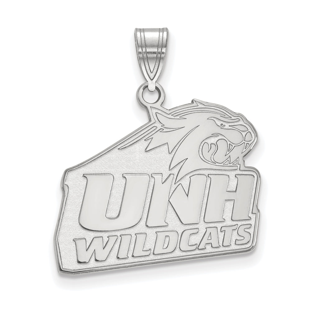 10k White Gold U. of New Hampshire Large Logo Pendant, Item P15804 by The Black Bow Jewelry Co.