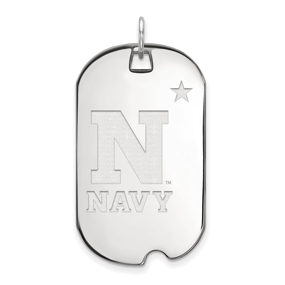 10k White Gold U.S. Naval Academy Large &#39;N&#39; with Star Dog Tag Pendant, Item P15867 by The Black Bow Jewelry Co.