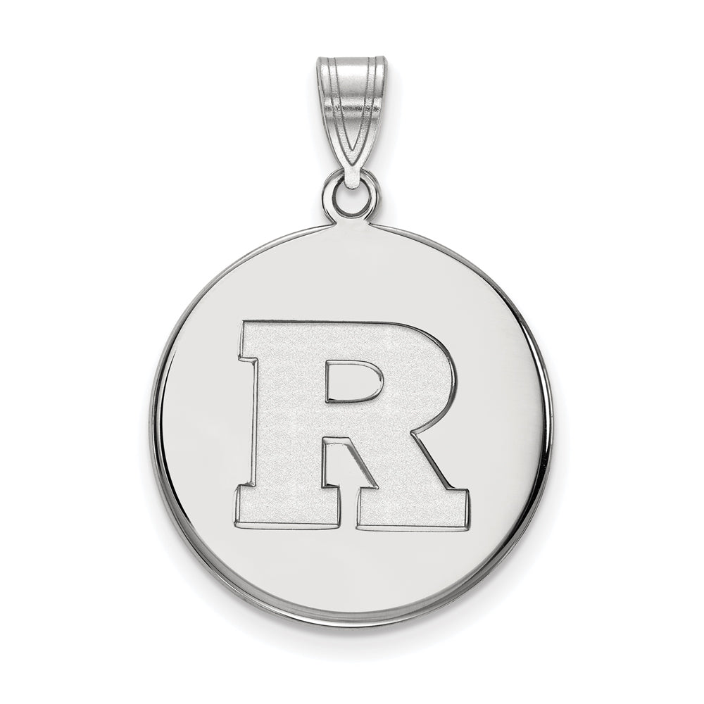 10k White Gold Rutgers Large Initial R Disc Pendant, Item P15903 by The Black Bow Jewelry Co.