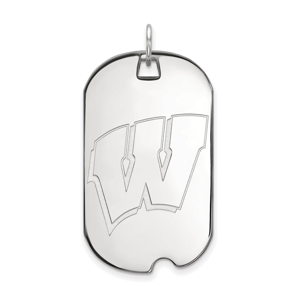 10k White Gold U. of Wisconsin Large Initial W Dog Tag Pendant, Item P15972 by The Black Bow Jewelry Co.