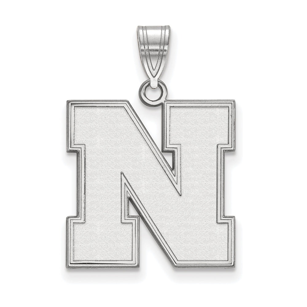 10k White Gold U of Nebraska Large Initial N Pendant, Item P16044 by The Black Bow Jewelry Co.