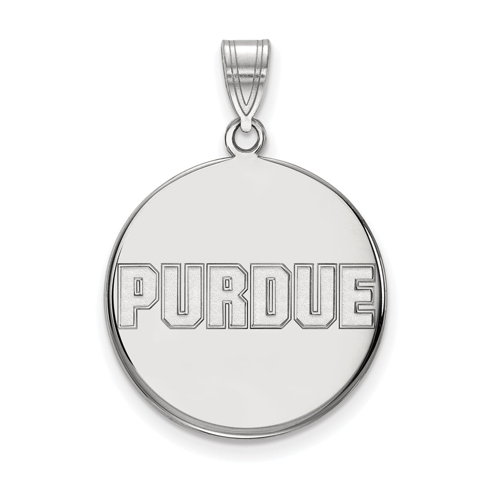 10k White Gold Purdue Large Script Disc Pendant, Item P16052 by The Black Bow Jewelry Co.