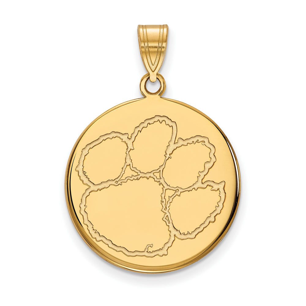 10k Yellow Gold Clemson U Large Disc Pendant, Item P16449 by The Black Bow Jewelry Co.