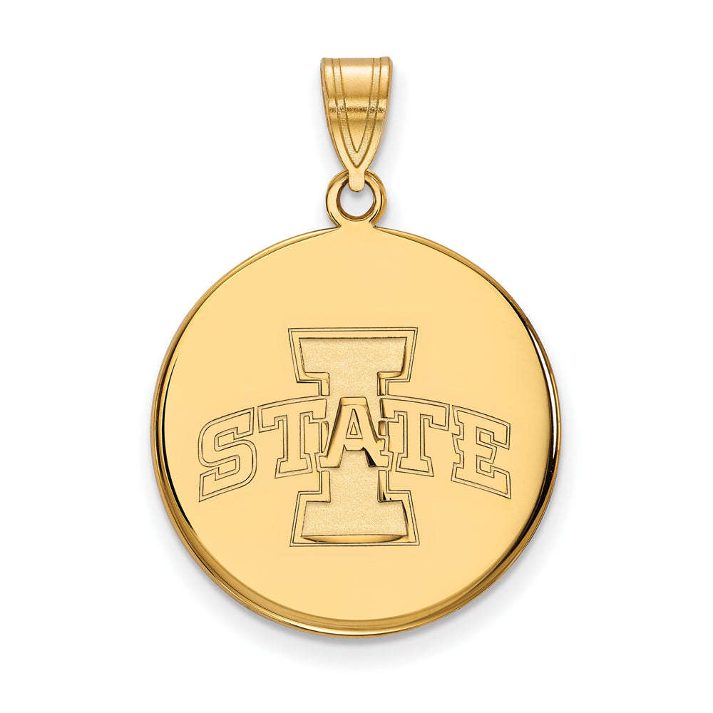 10k Yellow Gold Iowa State Large Disc Pendant, Item P16451 by The Black Bow Jewelry Co.