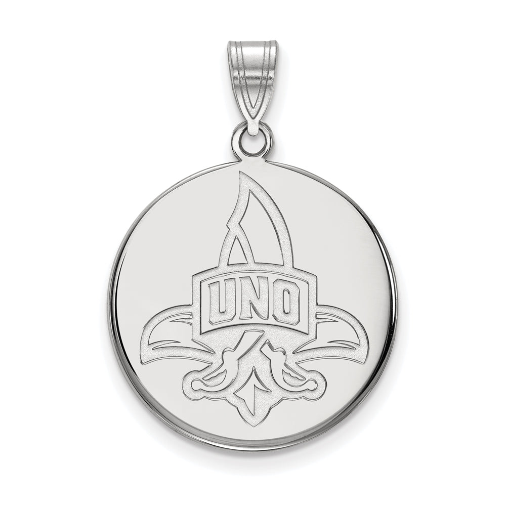 14k White Gold U. of New Orleans Large Logo Disc Pendant, Item P16716 by The Black Bow Jewelry Co.