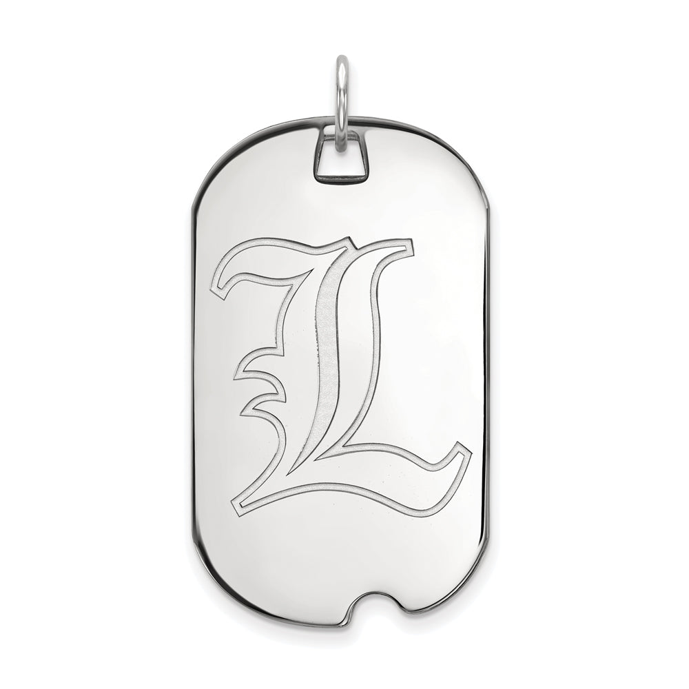 14k White Gold U. of Louisville Large Dog Tag Pendant, Item P16730 by The Black Bow Jewelry Co.