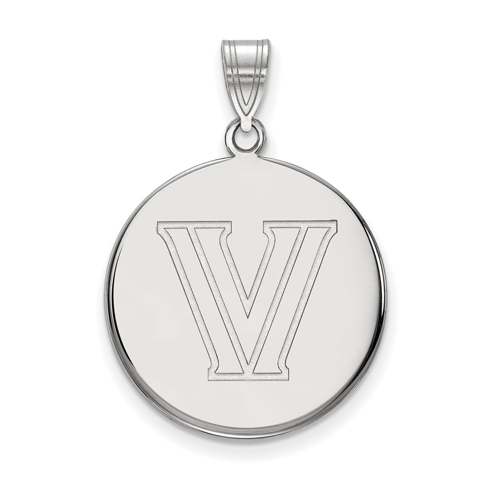 14k White Gold Villanova U. Large Logo Disc Pendant, Item P16743 by The Black Bow Jewelry Co.