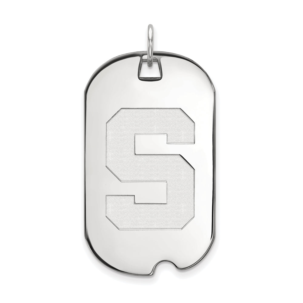 14k White Gold Michigan State Large Initial S Dog Tag Pendant, Item P16759 by The Black Bow Jewelry Co.