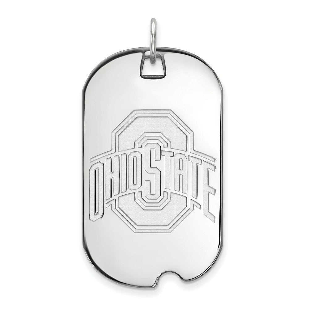 14k White Gold Ohio State Large Dog Tag Pendant, Item P16763 by The Black Bow Jewelry Co.