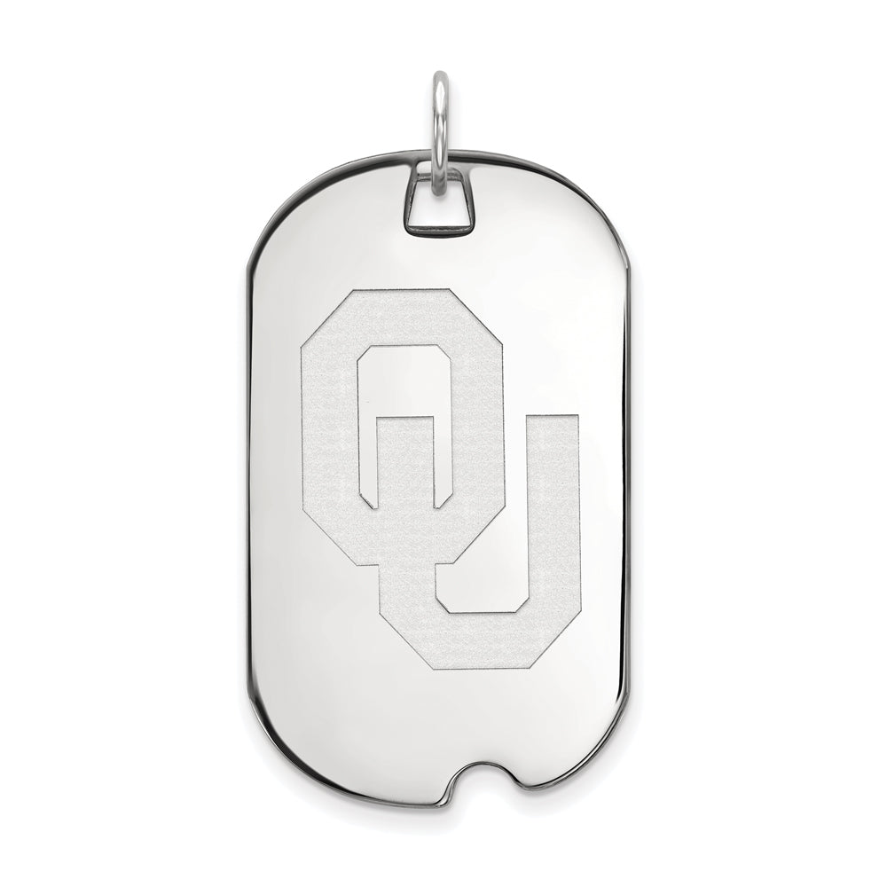 14k White Gold U. of Oklahoma Large &#39;OU&#39; Dog Tag Pendant, Item P16779 by The Black Bow Jewelry Co.
