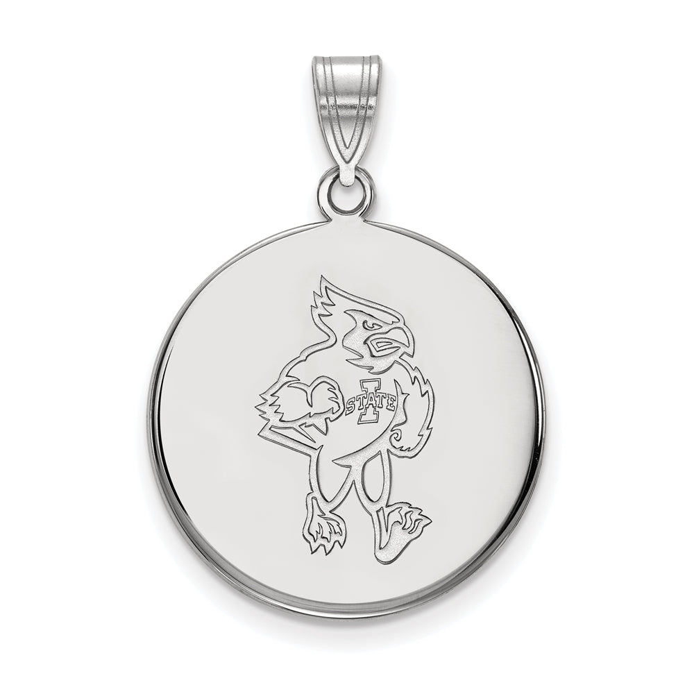 14k White Gold Iowa State Large Mascot Disc Pendant, Item P16787 by The Black Bow Jewelry Co.