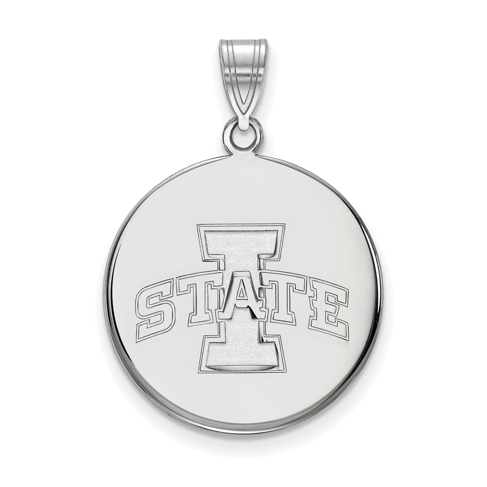 14k White Gold Iowa State Large Disc Pendant, Item P16797 by The Black Bow Jewelry Co.