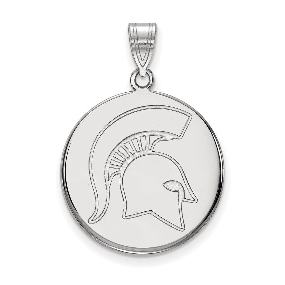 14k White Gold Michigan State Large Logo Disc Pendant, Item P16847 by The Black Bow Jewelry Co.