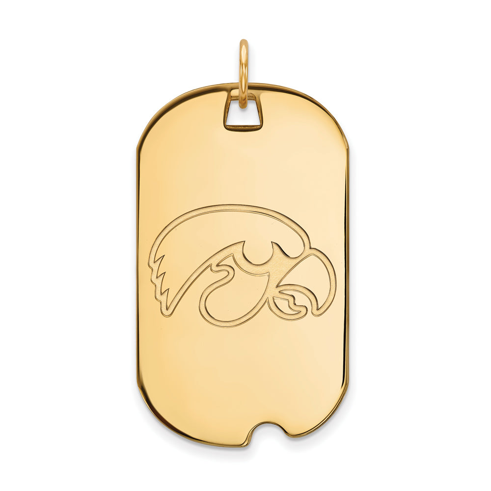 14k Yellow Gold U. of Iowa Large Dog Tag Pendant, Item P17213 by The Black Bow Jewelry Co.