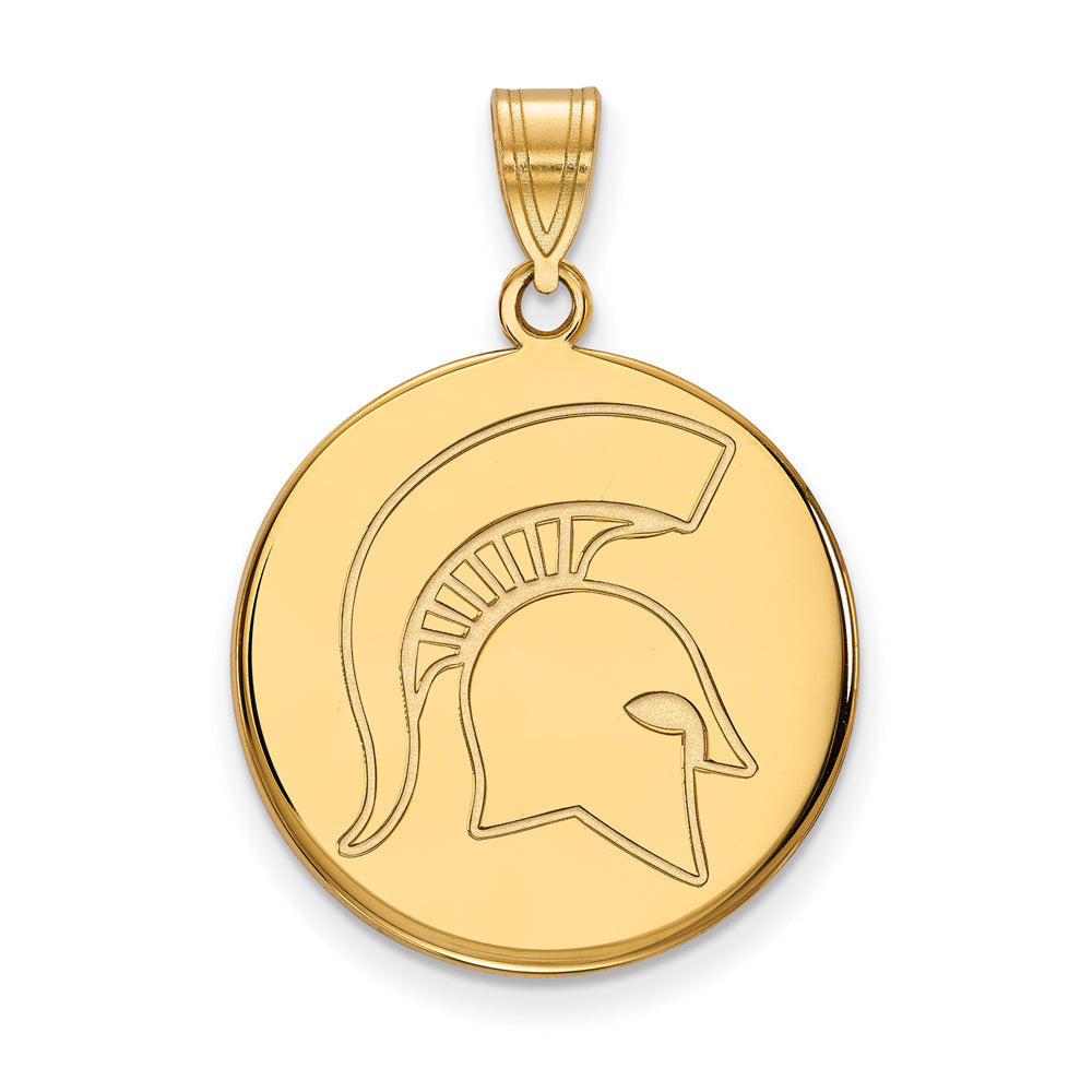 14k Yellow Gold Michigan State Large Logo Disc Pendant, Item P17344 by The Black Bow Jewelry Co.