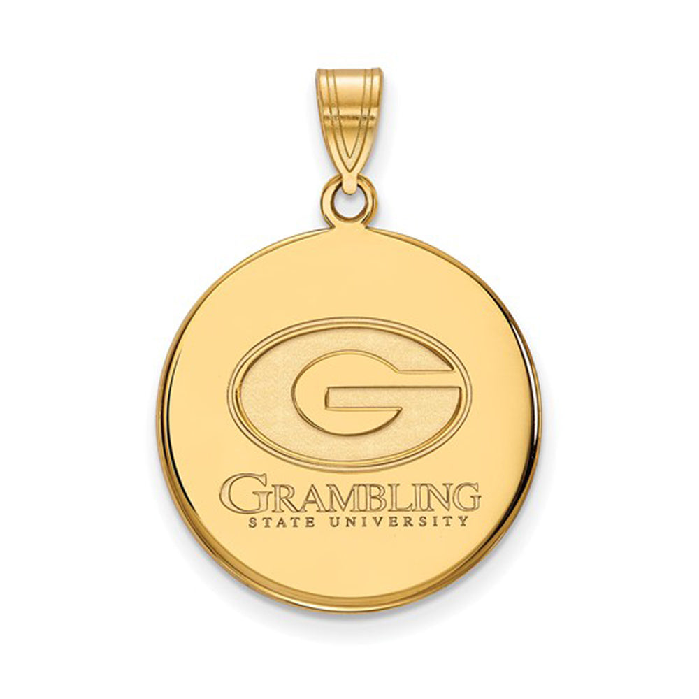 14k Gold Plated Silver Grambling State Large Disc Pendant, Item P17371 by The Black Bow Jewelry Co.