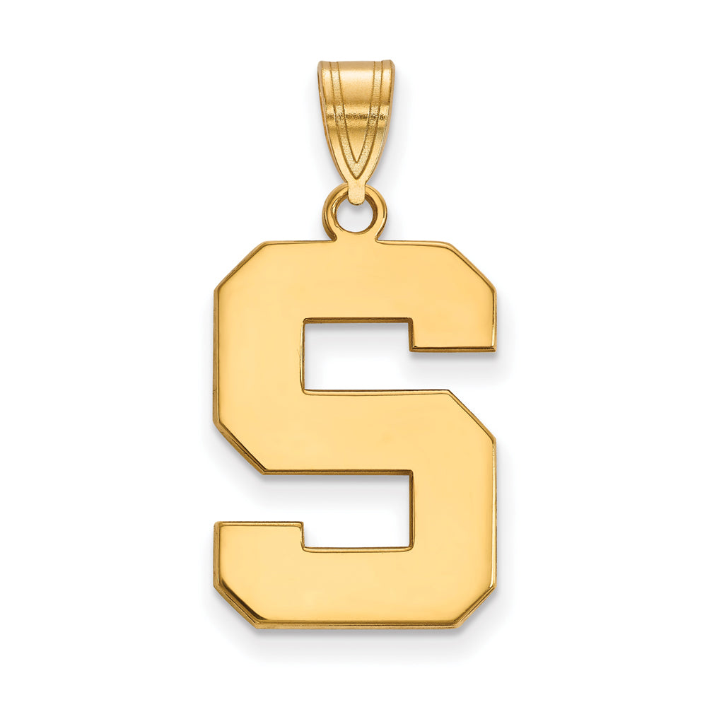 14k Gold Plated Silver Michigan State Univ. Large Initial S Pendant, Item P17450 by The Black Bow Jewelry Co.